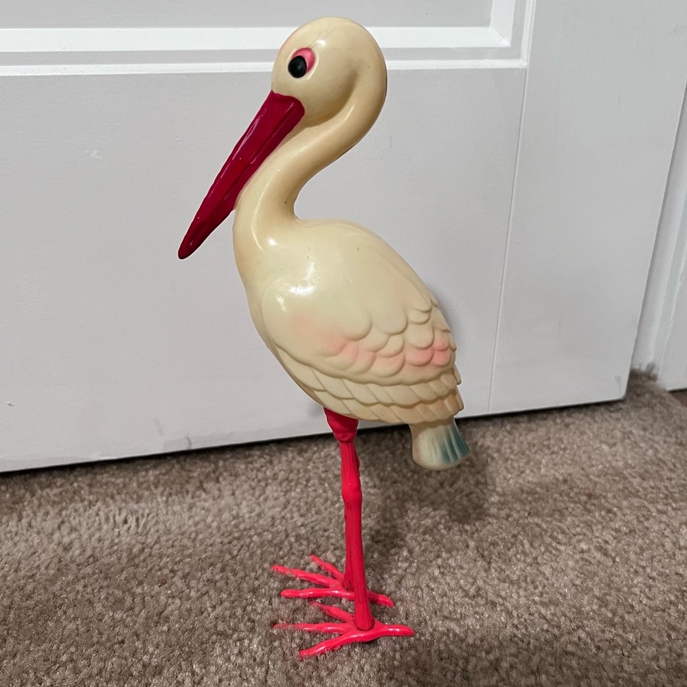 Celluloid Stork Occupied Japan Bird Figurine Vtg Toy Plastic bird 10”